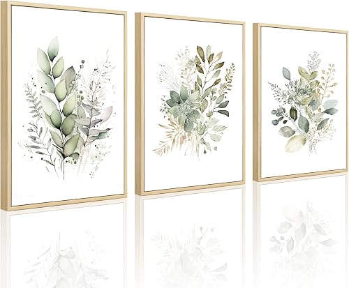 Joocrise Aquarell Botanische Wandkunst, Set mit 3 Boho-Blumen, Leinwand, Wanddek