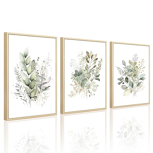 Watercolor Botanical Wall Art Set of 3 Boho Floral Canvas