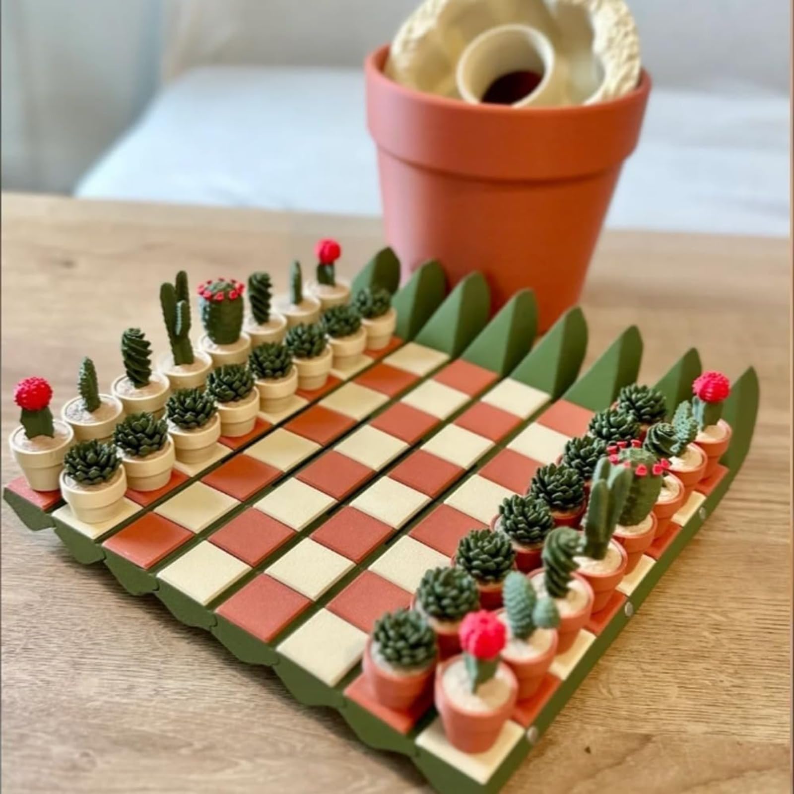 Set di scacchi a forma di cactus, scacchiera con monete a tema cactus, set di scacchi magnetici portatili, scacchi portatili stampati in 3D
