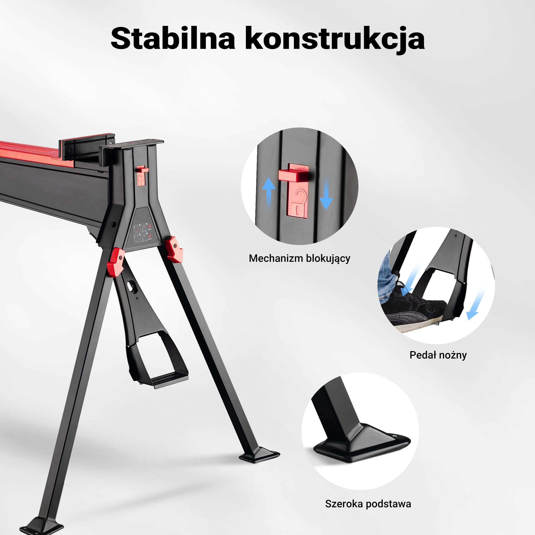 Wiltec Kobyłka z imadłem 98 x 88 x 87 cm, składane imadło nożne do maks. 200 kg z podporą i pedałem, czarny, przenośny stół warsztatowy