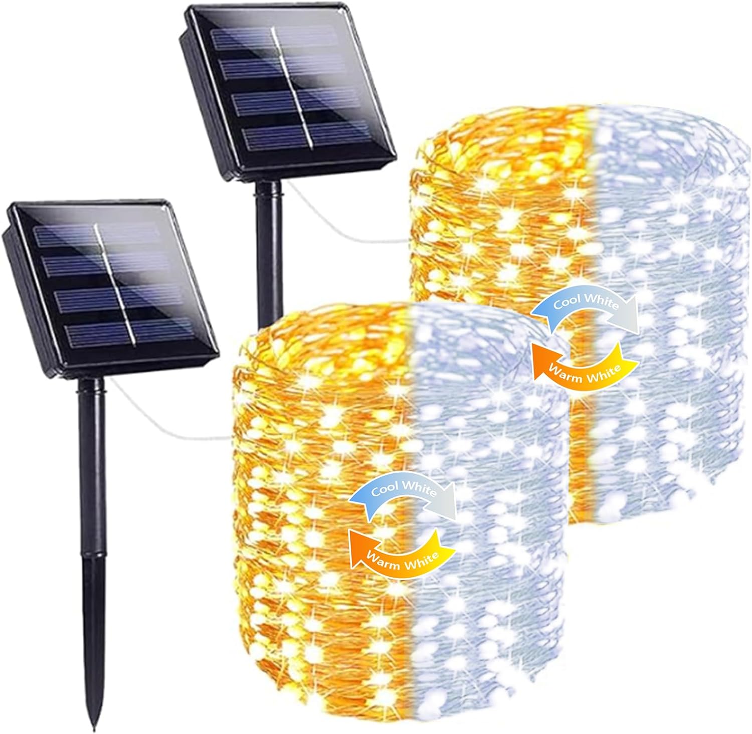 Warm White and Cool White Color Changing Solar String Lights for Outside, 2 Pack 400LED Solar Fairy Lights Outdoor Waterproof, Copper Wire with 8 Modes Solar Twinkle Lights for Tree Garden Party