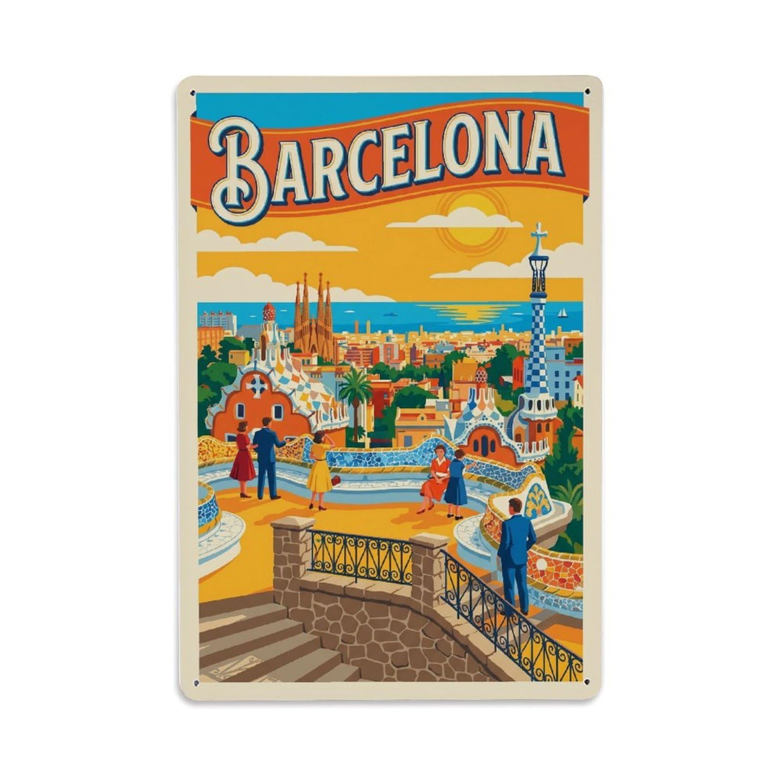Vintage Travel Lookout Spain Panoramic Metal Tin Sign Plaque Wall Decor for Cafe, Club Bar, Office, Home Garden Metal Poster 8x12Inch