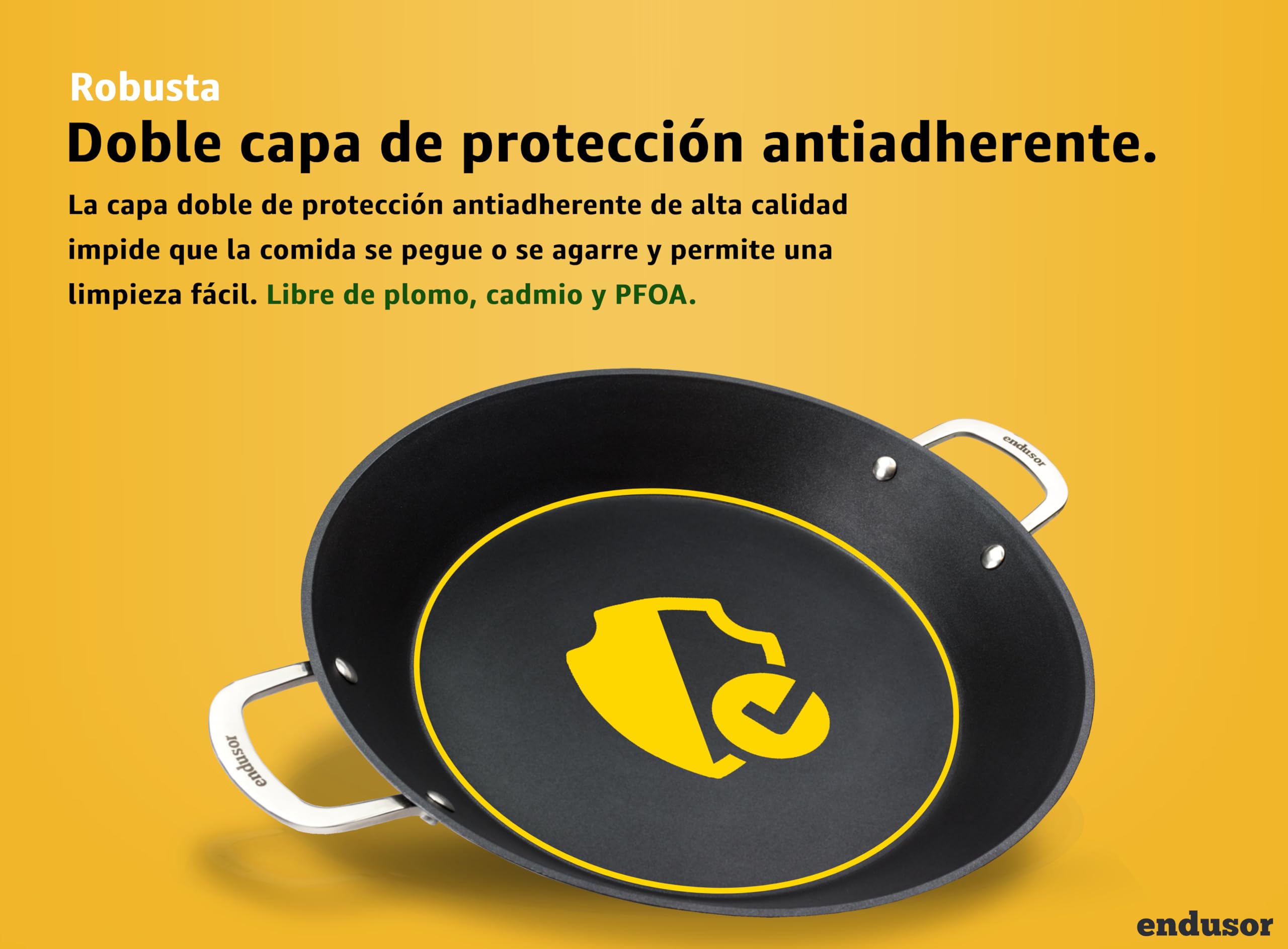 endusor Paellera induccion | 38 cm Ø Paellera de aluminio + protección antiadherente | Todo tipo de cocinas - inducción vitrocerámicas gas eléctrica | Deliciosa paella casera para 6 a 8 personas