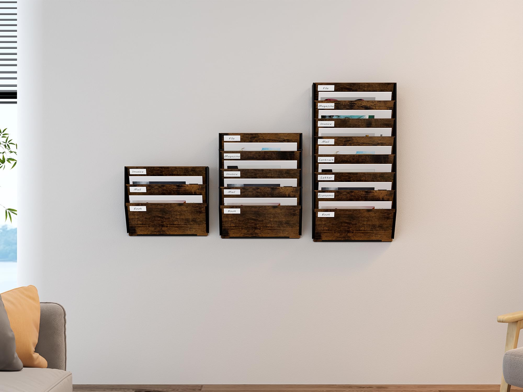 EasyPAG 8 Fächer Zusammensetzen Metall Holz A4 Zeitschriftenhalter Wand Zeitschriften Wandhalter Aktenablage Dokumentenhalter Hängend Magazin Organizer Flyerhalter Prospektspender