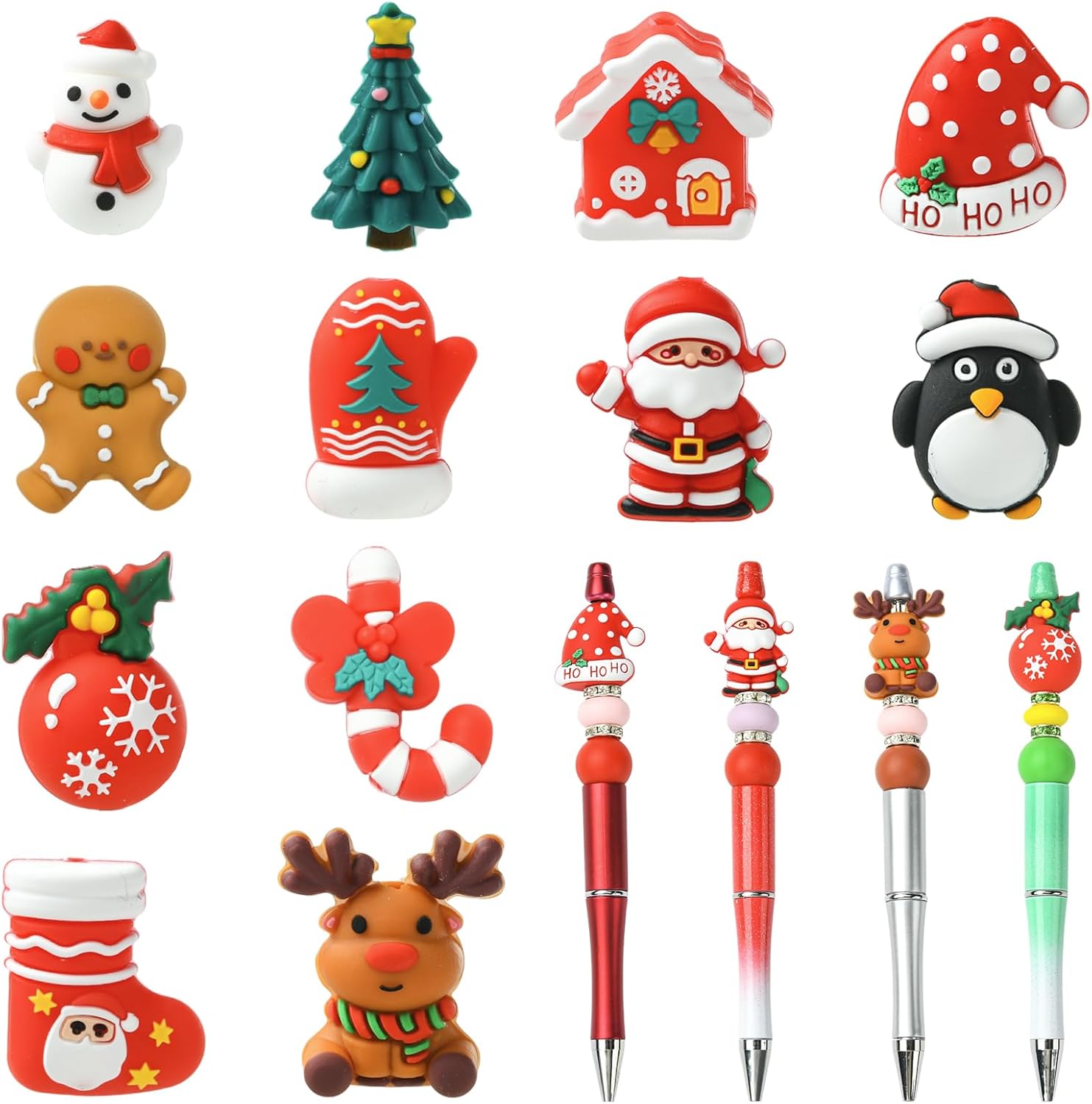 12 Pcs 3D Christmas Silicone Beads for Keychain Making Bulk Focal Beads for Pens Unique Focals for DIY Handicrafts Bracelets Necklace Lanyards Jewelry Making