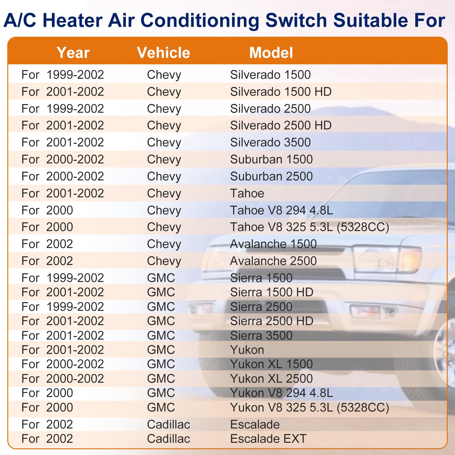 A/C Heater Air Conditioning Switch Climate Control Module Panel for Chevy Silverado Suburban Tahoe Avalanche GMC Sierra Yukon XL 1500 2500 3500 Escalade EXT 1999 2000 2001 2002 OE 599-266 15054697