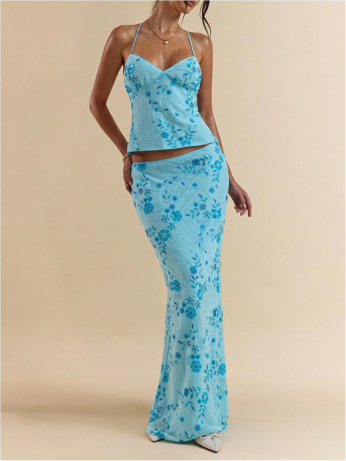 SOLY HUX Women's Sparkly Sequin Cami Tops Spaghetti Strap Tie Backless Summer Top Party Clubwear - Image 5