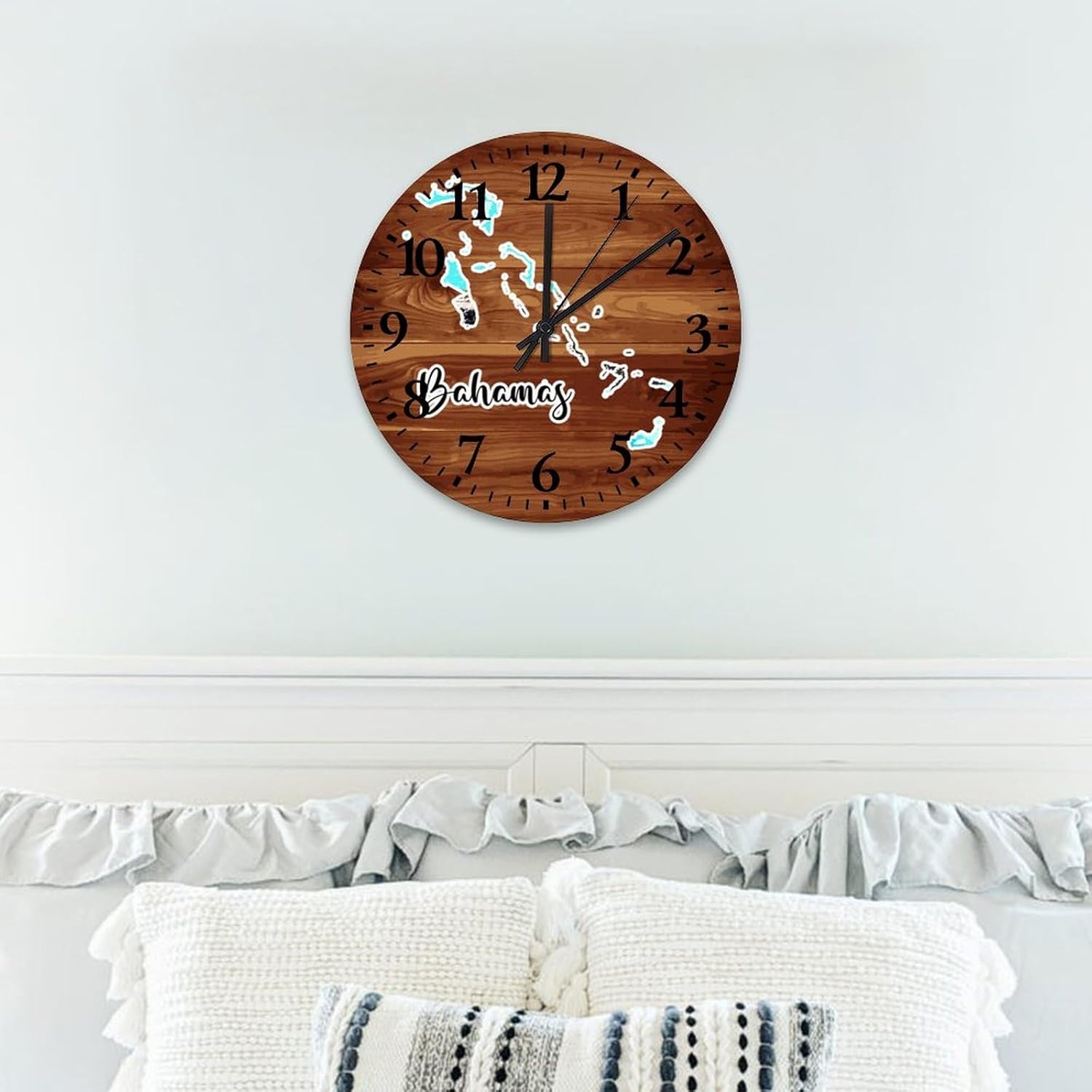 Wood Wall Clock Battery Operated Non Ticking Analog Bahamas Farmhouse Wall Clocks Global Travel Aesthetic Landmarks Home Decoration for Workshop Bedroom Porch 12 Inch