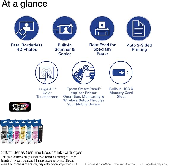 Epson Expression Photo XP-8800 Wireless Printer with 6-Color Claria Ink System, Borderless Prints up to 8.5 x 11, Fast Printing, 4.3 Color Touchscreen, Built-in Scanner and Copier