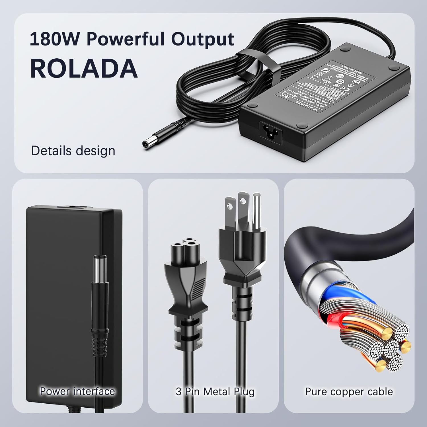 ROLADA 180W AC Power Adapter Compatible with Dell Docking Station WD19 K20A001 D6000 D6000S Business Dock WD15 K17A001 Thunderbolt Dock WD19TB WD19TBS TB15 TB16 TB18DC K16A K16A001 130W Power Charger