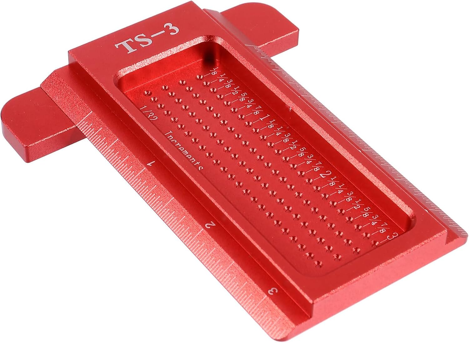 Kisangel Woodworking Scriber T-type Woodworking Ruler Alloy Handheld Marking Gauge Red for Carpenter Precision Hole Positioning Measuring Tool