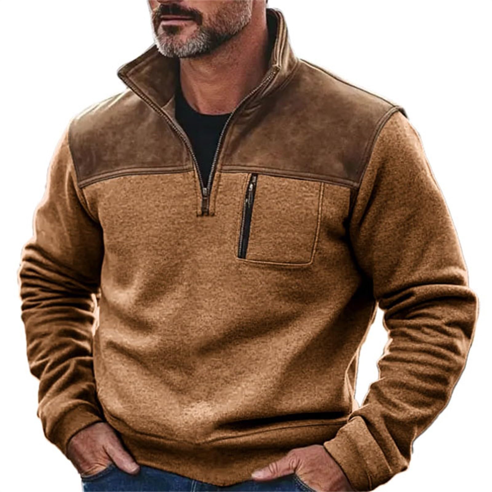 Pull homme sans capuche col zippé pour stopper le froid au cou