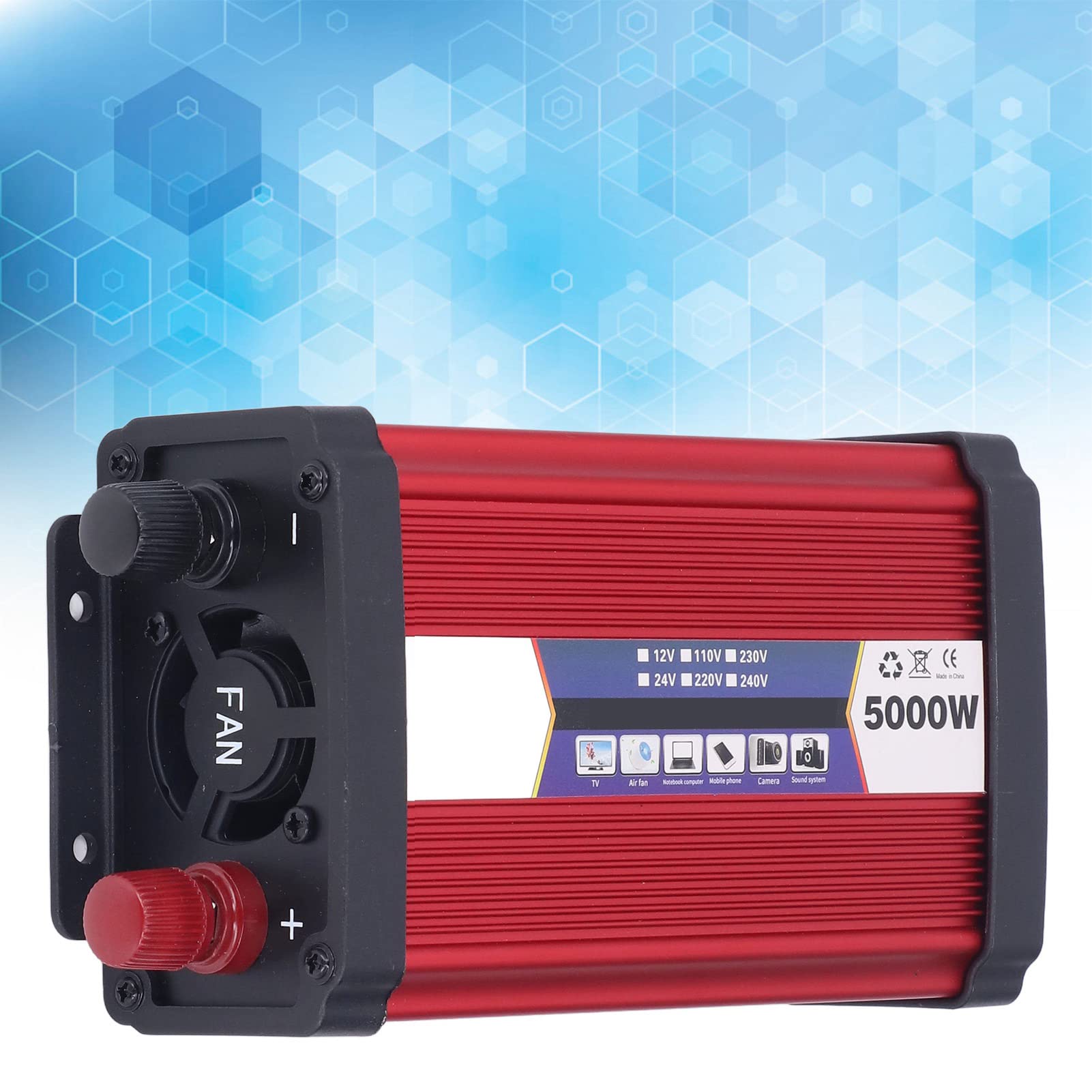 5000W inversor de Corriente, aleación de Aluminio Modificado inversor de Onda sinusoidal para vehículos, disipación de Calor inversor de Coche con Dos Puertos USB (24V a 220V)