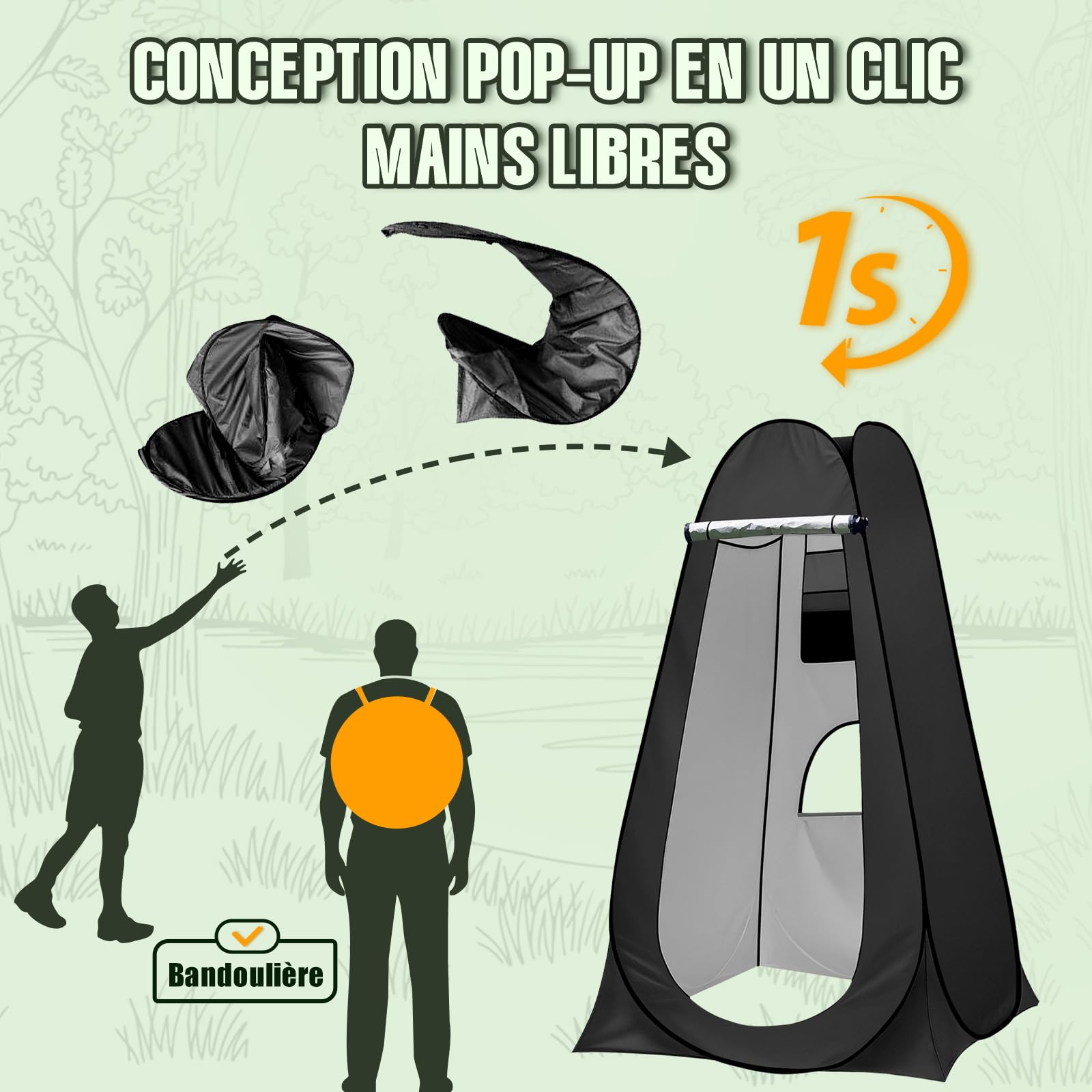 Charmofun Tente de Douche Pop Up, Cabine de Douche Camping Anti-UV, Tente de Toilette Portable avec Sac de Transport pour Plage Pêche Randonnée L'extérieur