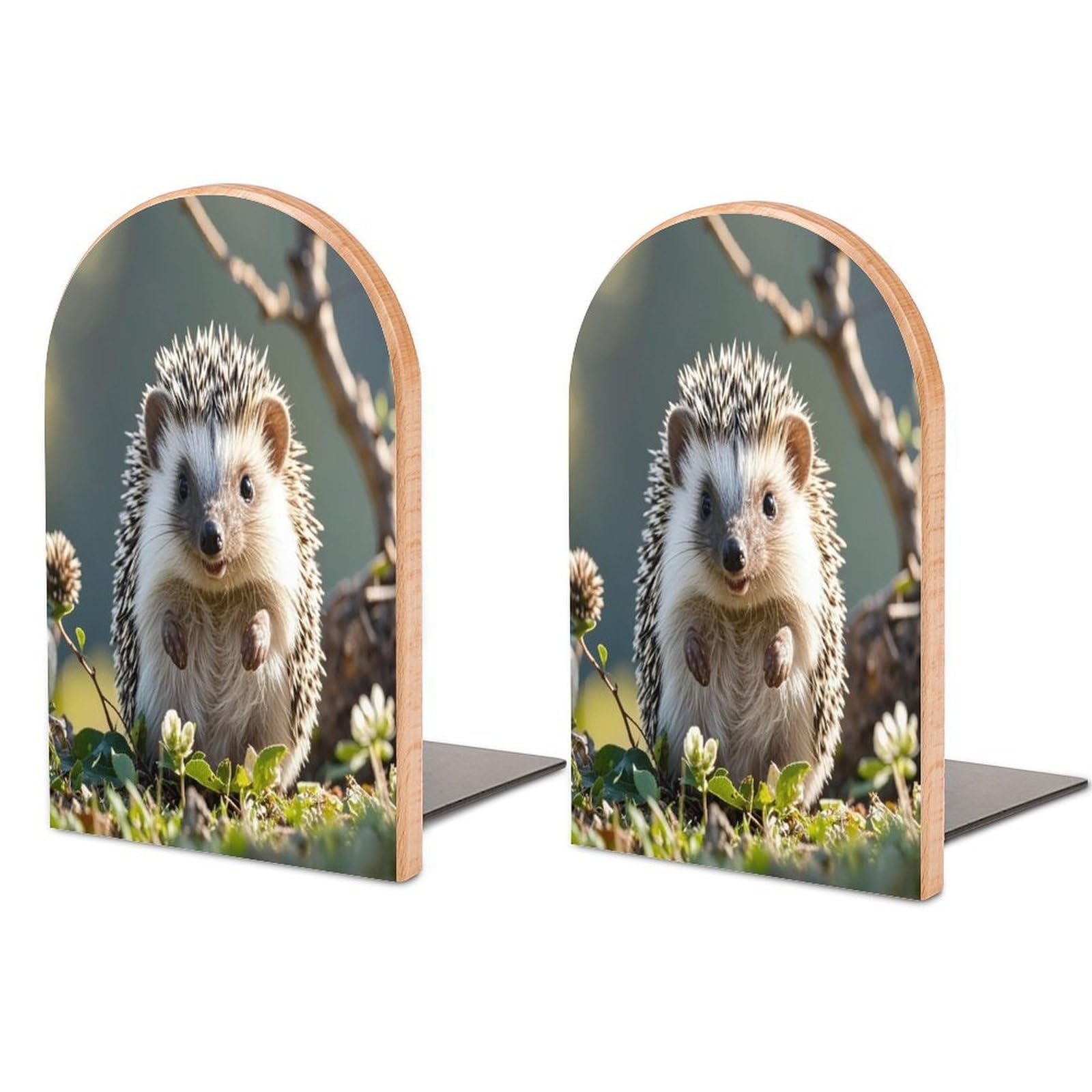 Lovely Hedgehog Bookend for Shelves Unique Book End Sturdy Books Holder Heavy Duty Wooden Bookends Support Non-Slip Book Organizers Decorative Modern Bookend Holder for Home