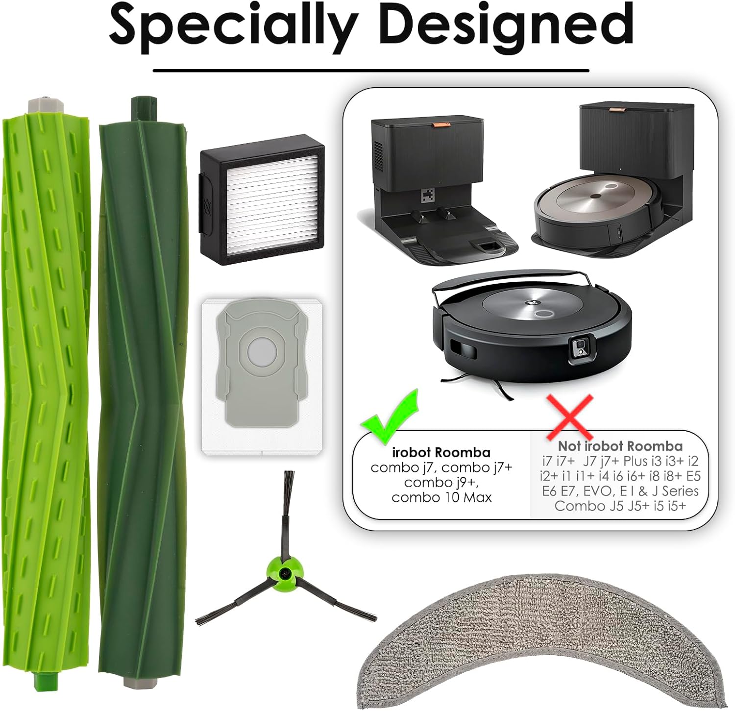 (30 Pack) Combo j7+ Replacement Parts Accessories for iRobot Roomba Combo j7+, Combo j9+, Combo 10 Max Robot Vacuum, 2 Sets Roller Brush, 4 Mop Pads, 8 HEPA Filters, 6 Dust Bags, 8 Side Brushes