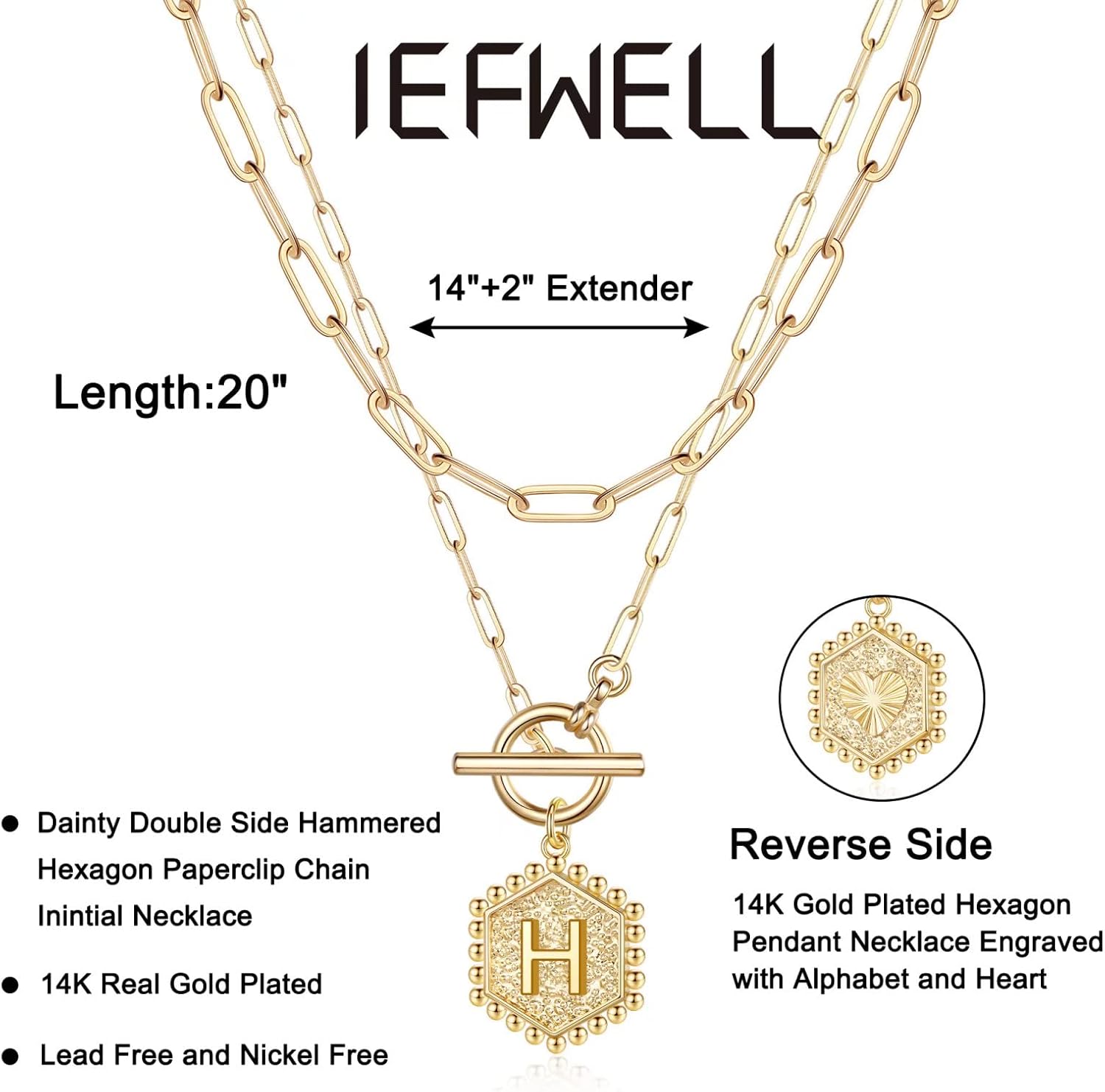 IEFWELL Layered Gold Necklaces for Women - 14K Gold Plated Silver Rose Gold Paperclip Chain Necklace Initial Necklaces for Women Toggle Clasp Layered Necklace Jewelry - Image 5