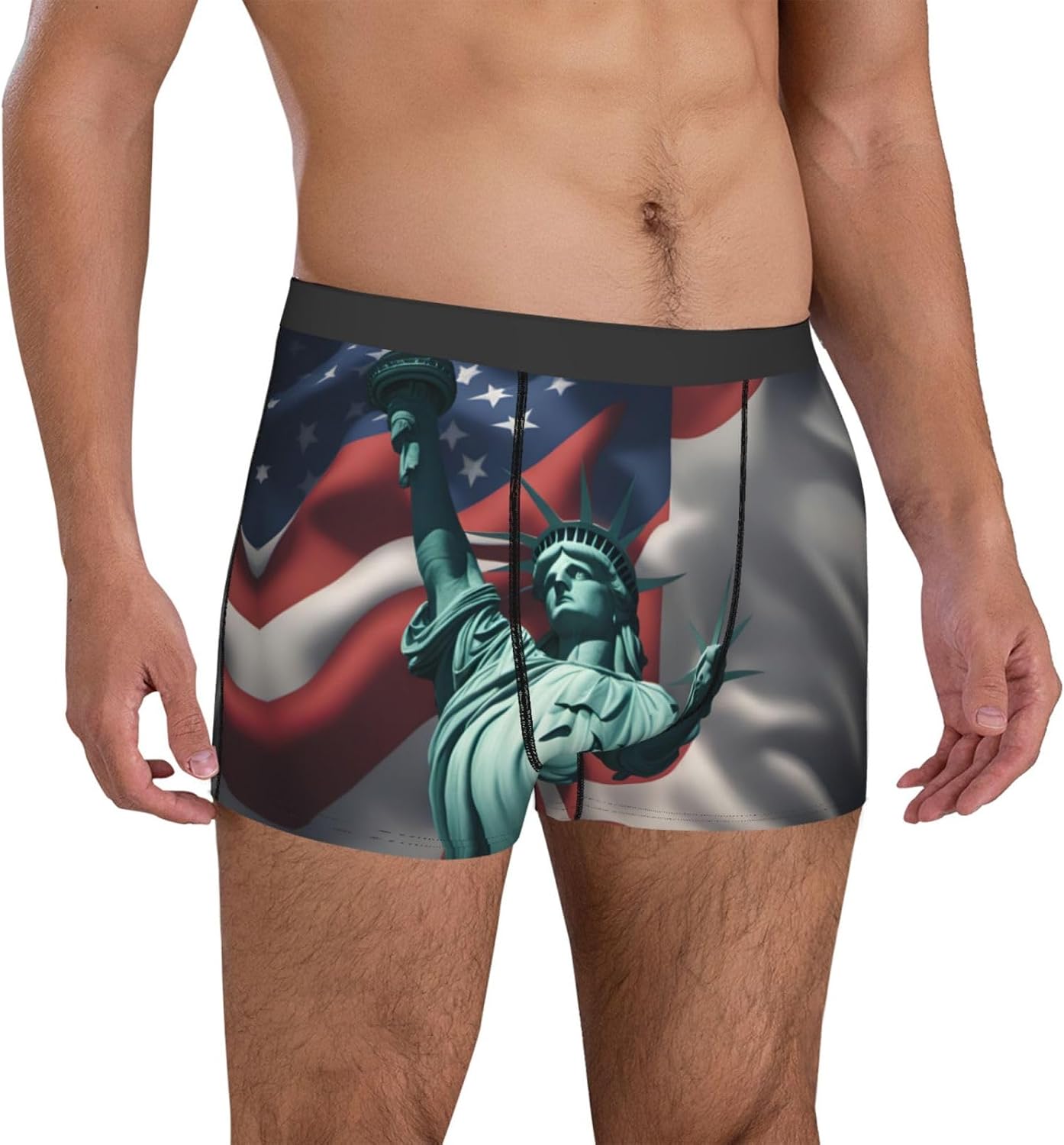 Statue Of Liberty Flag Print Men'S Boxer Briefs, Breathable Comfortable Mens Underwear With Soft Stretch Fabric