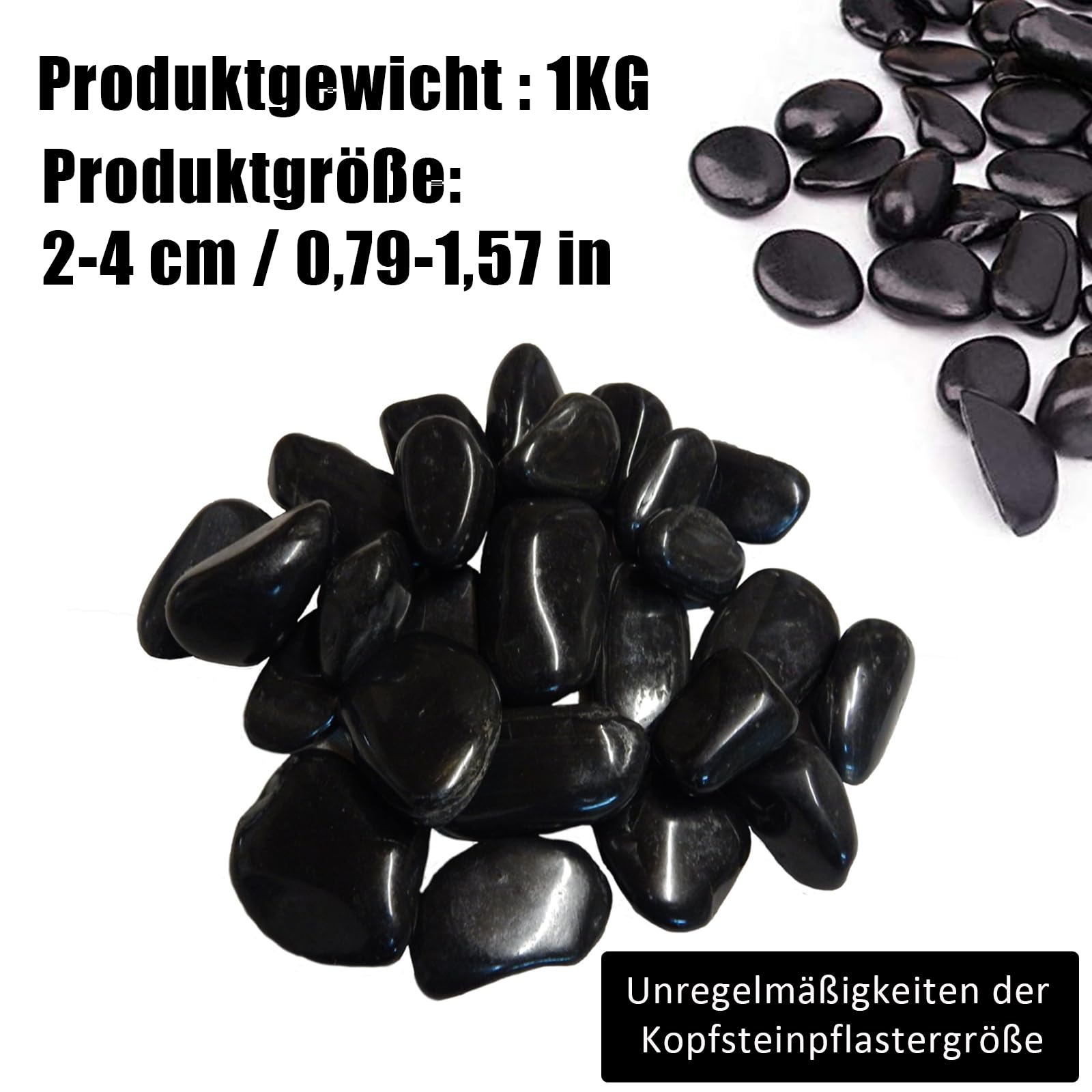 Ciottoli, 2-4 cm Ciottoli Nero da Giardino, 1kg Pietre Decorative, Pietre Decorative Lucidate, per la Cura del Paesaggio, la Decorazione Della Casa, L'artigianato, i Progetti Artistici