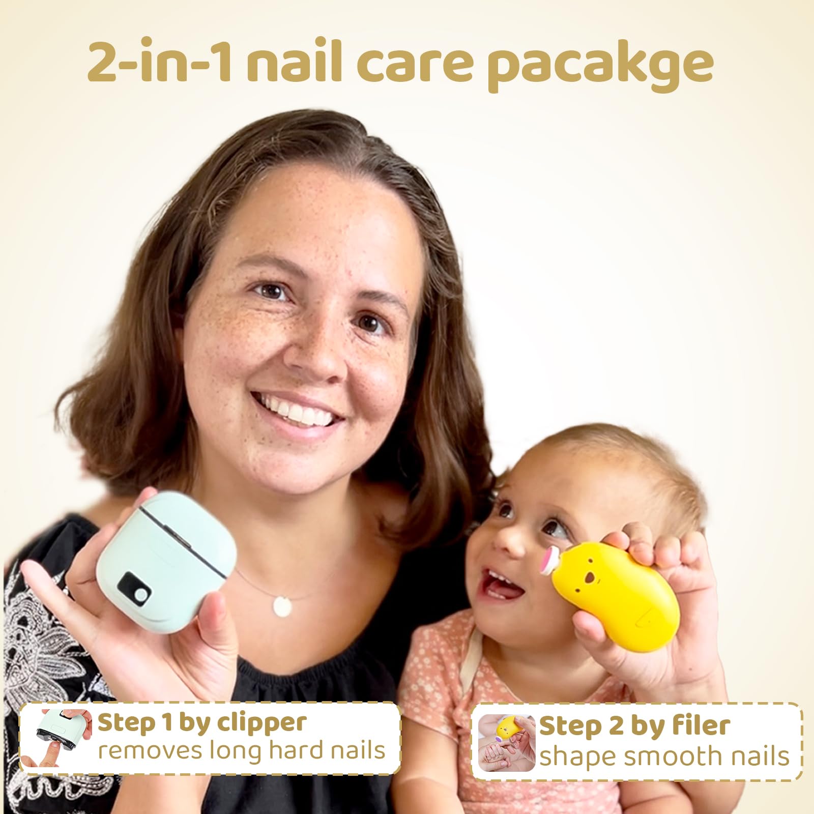 Electric Nail Clipper, Baby Nail Trimmer Electric, Baby Nail Clippers with Light,2-in-1 Nail File Set Rechargeable for Infant Baby,Toddler Kids, with 6 Grinding Heads,3 Speed Modes TpChapNi