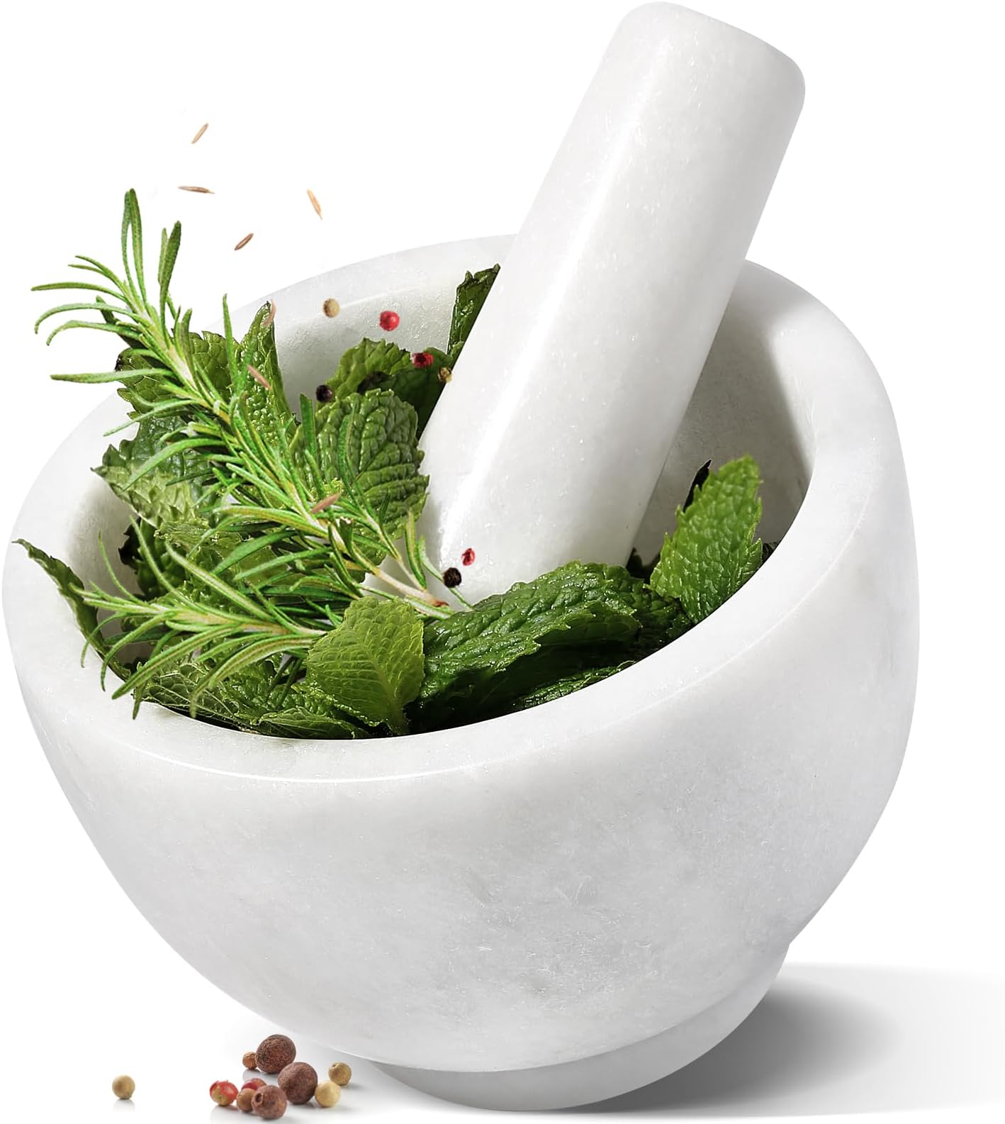 Koville Marble Mortar and Pestle Set, 5"-1.5 Cups Grinder Bowl for Guacamole, Salsa, Pill Crusher, Spice, Herb, Garlic, Nut, Heavy Duty Grinder for Kitchen(Namib Fantasy)