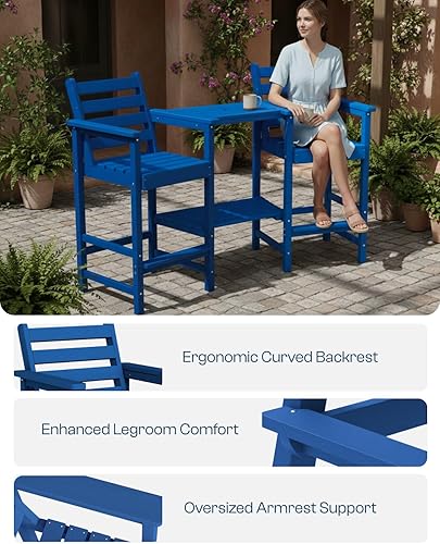 Miniatura 4 de Juego de 2 sillas Adirondack de altura de barra, sillas altas de balcón de polietileno de alta densidad con bandejas de conexión grandes y agujero
