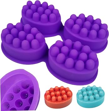 Silicone Massage Bar Soap Molds 4 Cavity Oval Silicone Soap Molds Flexible and Non-Stick Silicone Moulds for DIY Massage Soap Bar Making 6.5x4.7x1.5 Inch