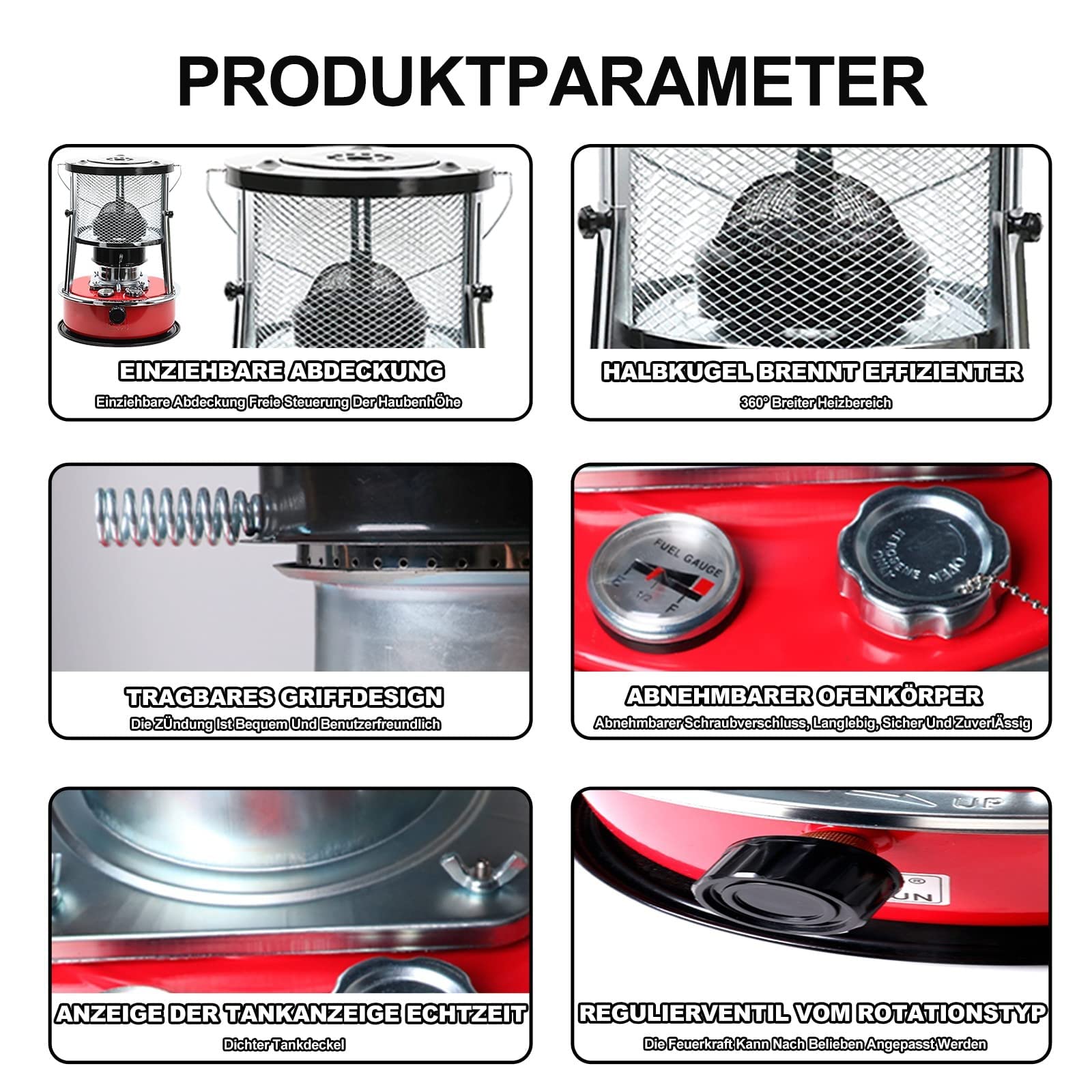 Estufa De Parafina Hornillos De Acampada con Extinción Automática Calentador De Queroseno Portátil 4.5L con Bolso De Mano Y 5 Mechas para Balcón, Jardín, Patio O Camping Black