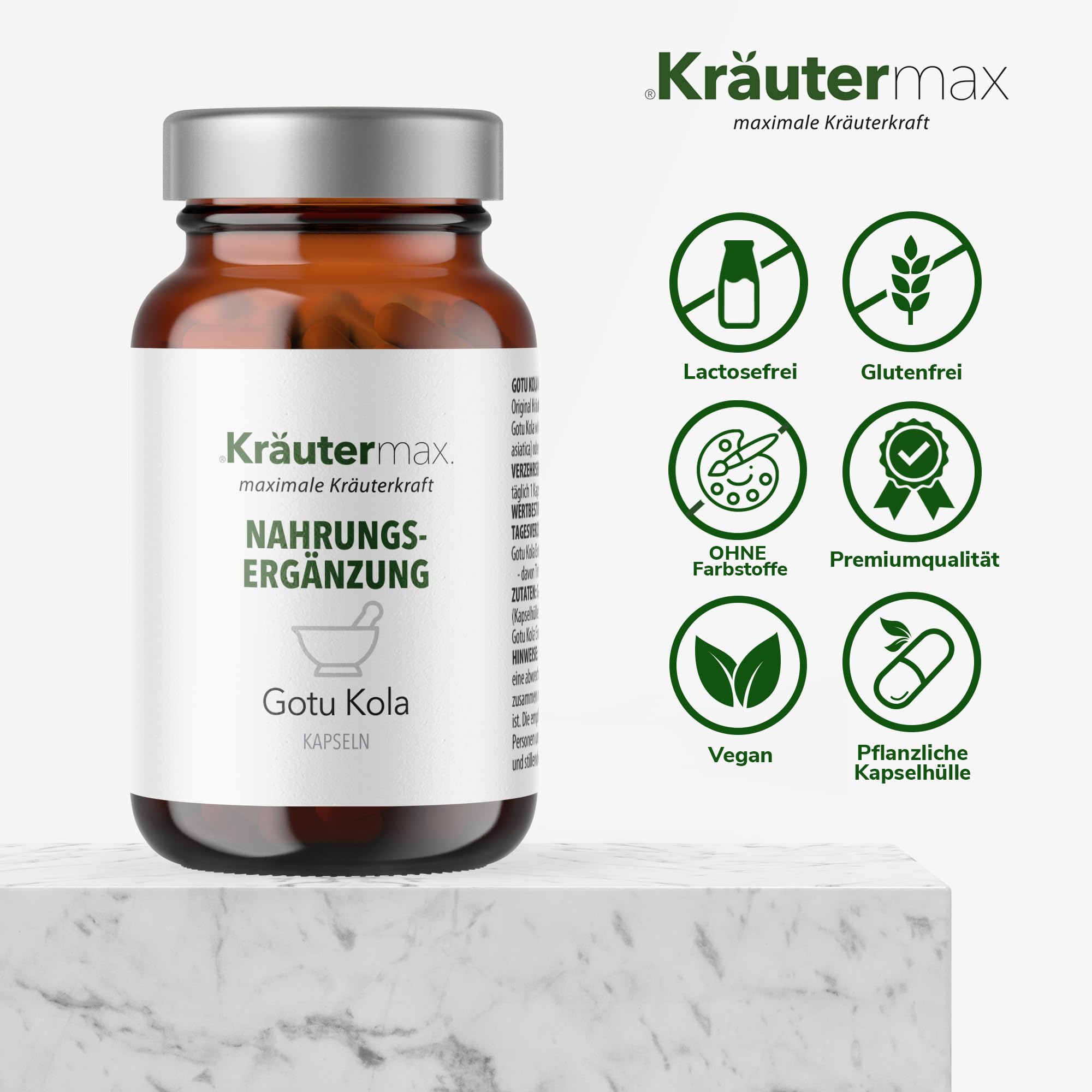 Kräutermax Gotu Kola Kapseln mit Centella Asiatica Extrakt, 90 Stück, 400 mg Gotu Kola Extrakt pro Kapsel, Vegan, Glutenfrei