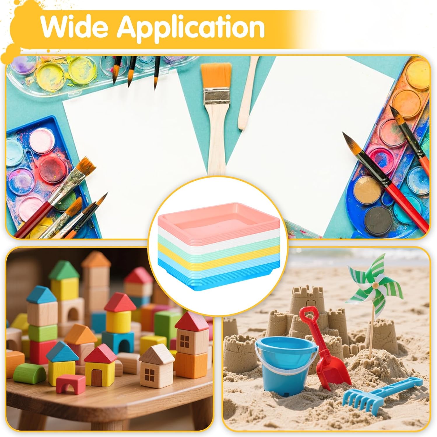 24Pcs Plastic Art Trays for Classroom Activity Craft Sand Trays Flat Storage Tray Serving Organizer Tray Stackable Bins for Painting Beads Office School DIY Projects 9.6 x 7.3 Inches - Image 6