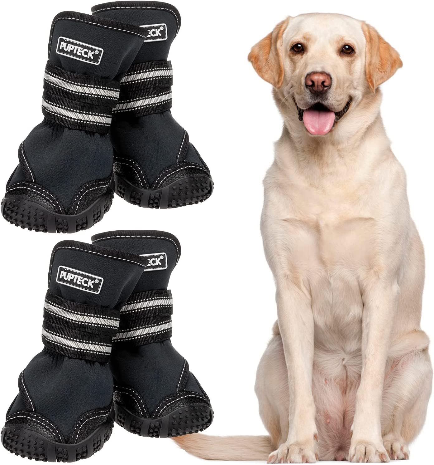 PUPTECK Hot Day Dog Boots for Pavement, Anti-Slip Waterproof Rain Dog Shoes with Reflective Straps Pet Paw Protector Rugged Sole for Outdoor Walking Running Hiking