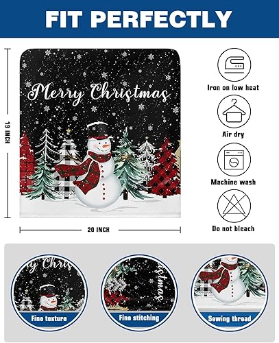 Vista 116 de Fundas para sillas navideñas de muñeco de nieve negro, 4 piezas, fundas traseras de comedor, fundas para árbol de Navidad, protectores extraíbles