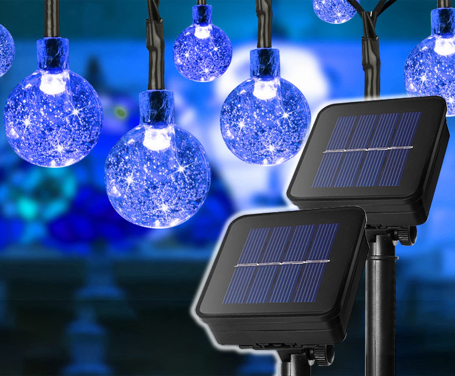 MANBOO Solar+USB Outdoor String Lights 100balls 34ft (Blue)