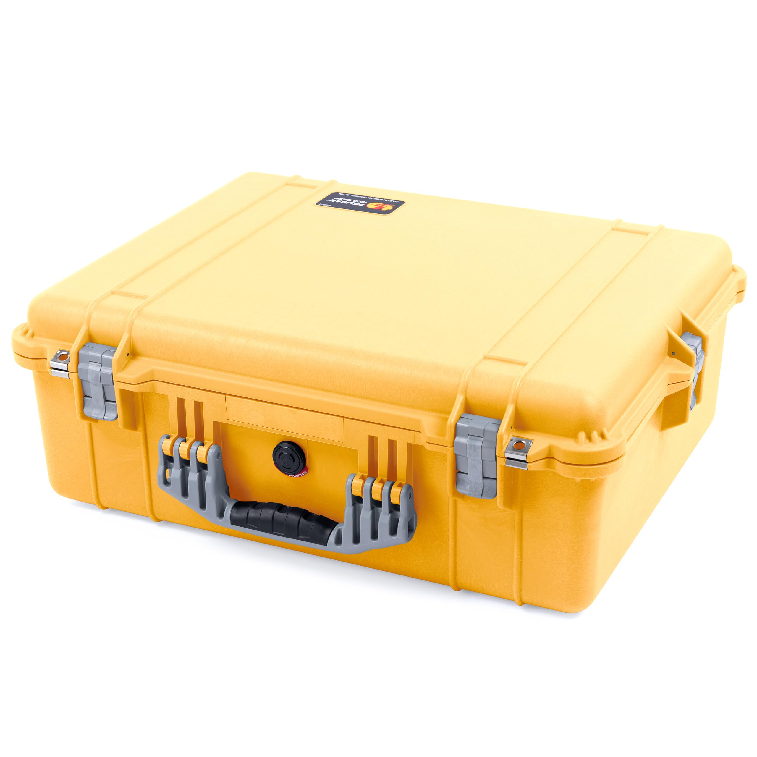 Pelican 1600 Case by ColorCase - Yellow - Large Size Waterproof Case with Grey Padded Dividers & Mesh Lid Organizer - Silver Handle & Latches