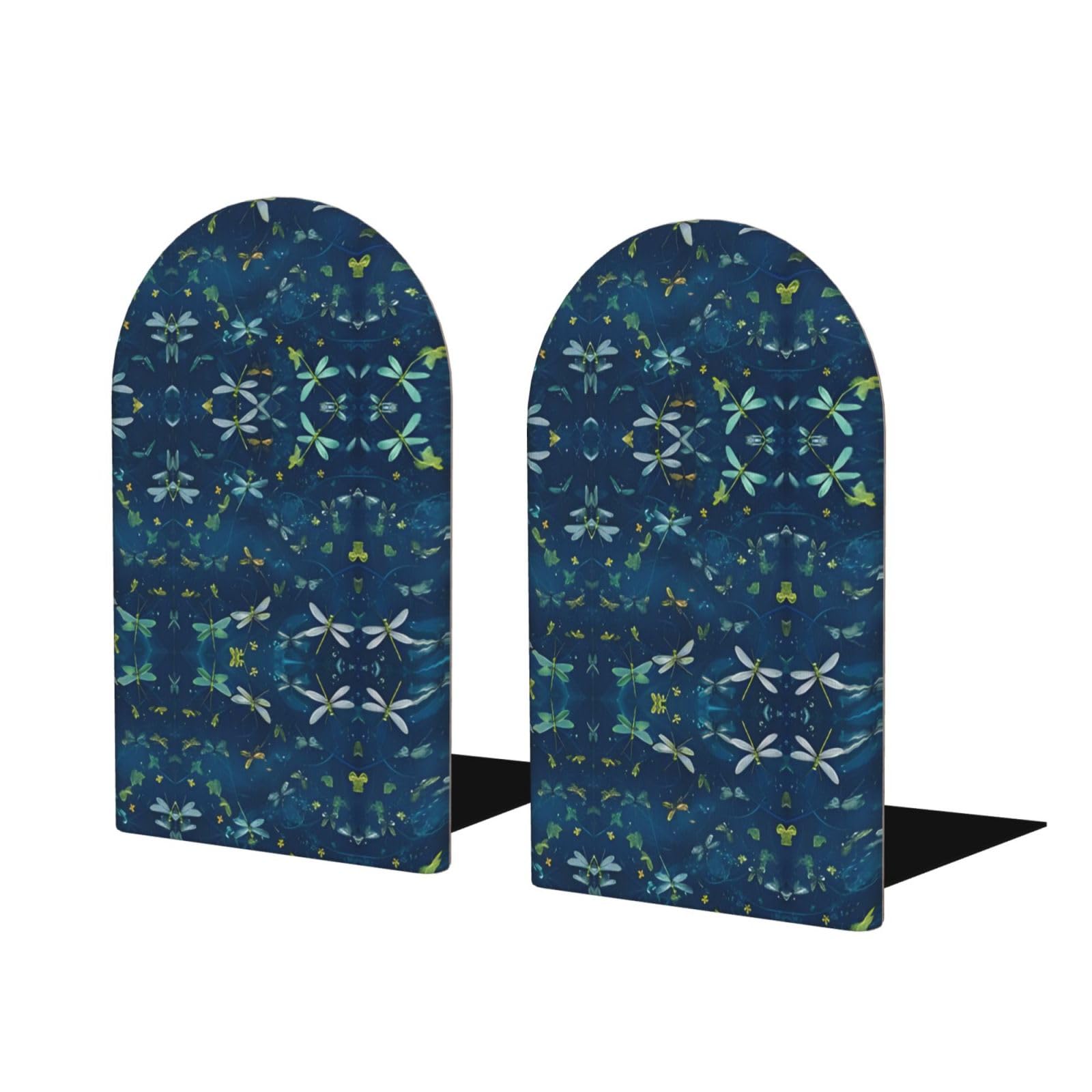 Dragonfly Stylish Bookends with Full-Print Design Durable Wooden and Metal Bookend Set for Home, Office