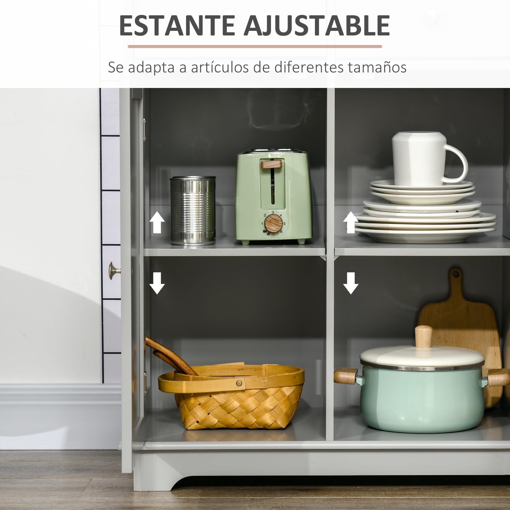 HOMCOM Aparador de Cocina con 3 Cajones 3 Puertas y Estantes Ajustables Mueble Auxiliar de Almacenaje para Comedor Salón Estilo Moderno Antivuelco 101x40x85 cm Gris