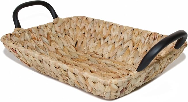 Wickerfield Small Wicker Storage Baskets for Hampers, Shelves, Bathroom Storage, Woven Rattan Basket with Handles, Wicker Tray, Shallow Basket Tray, Water Hyacinth, Seagrass Trays Rectangular, Small