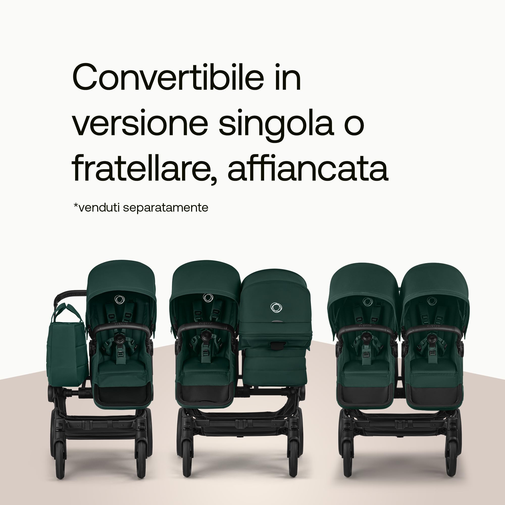 Bugaboo Donkey 6 passeggino singolo convertibile doppio gemellare neonato spazio archiviazione borsa laterale