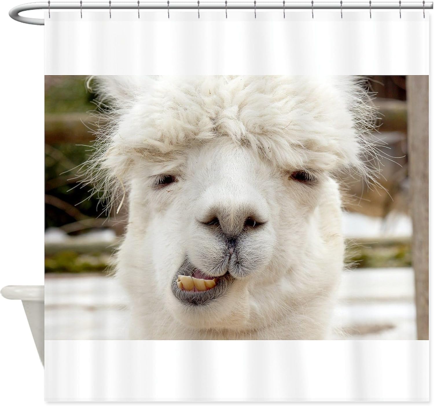 CafePress Funny Alpaca Smile Decorative Fabric Shower Curtain
