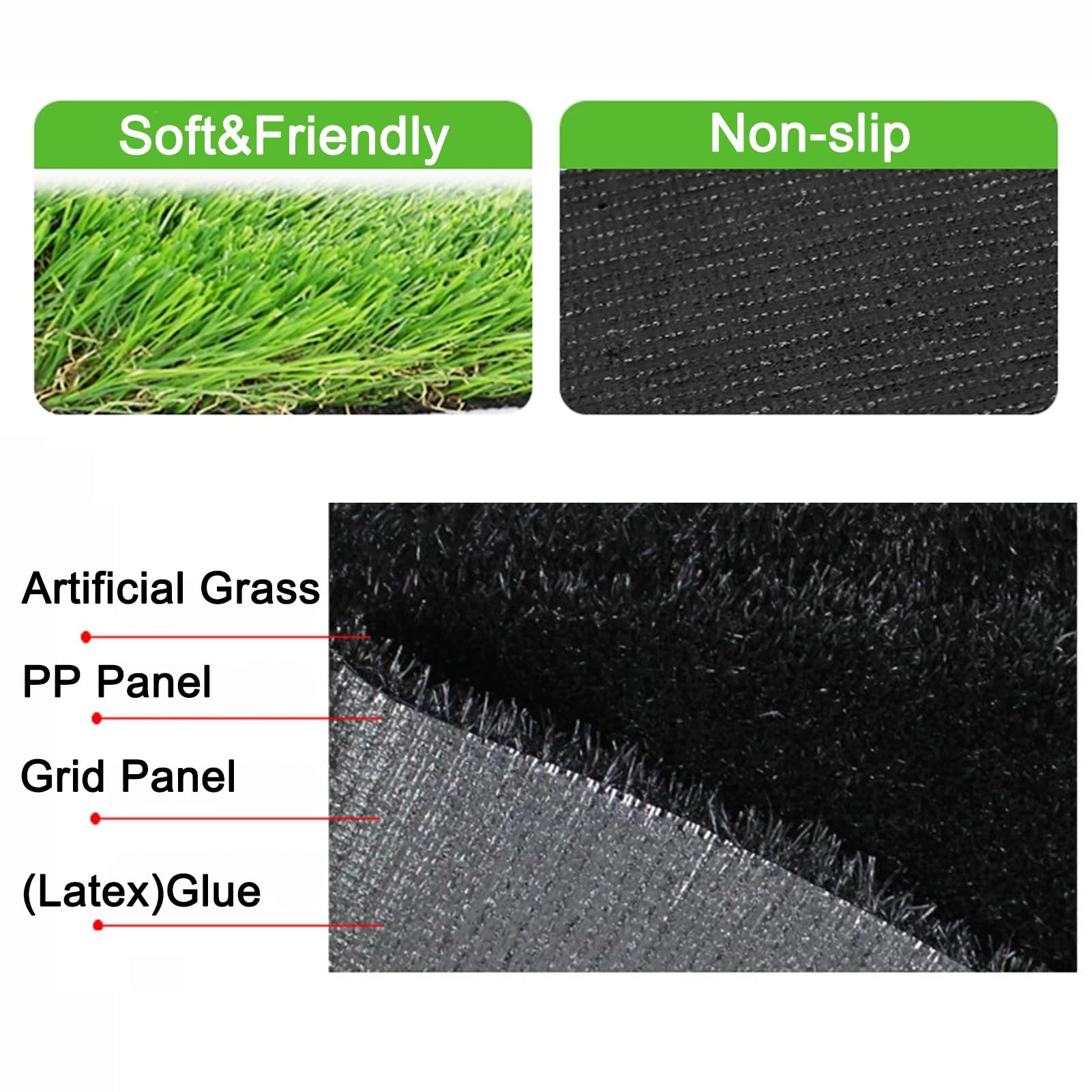 Tapis en gazon synthétique avec trous de drainage pour décoration de jardin - Tapis de gazon synthétique durable pour terrasse, pelouse et espaces extérieurs