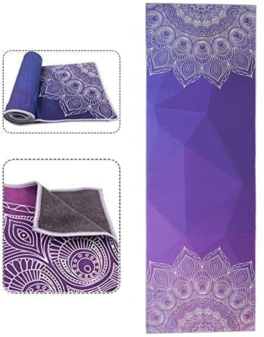 Printed Yoga Towel Lightweight Workout Exercise Mat Travel Yoga Mats Cover Foldable Non Slip Mats Towel for Fitness Physio Pilates Workout, 72inch x 24inch(183cm x 63cm), Coming with Carrying Bag