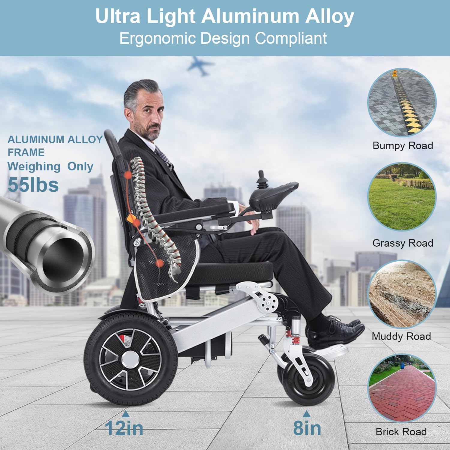 Fauteuil Roulant électrique Pliant Intelligent pour Adultes, fauteuils roulants pliants légers, fauteuils roulants pliants Portables, Fauteuil Roulant Durable,Black