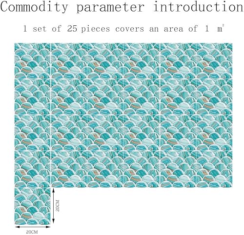 Miniatura 4 de Lukery 25 hojas de azulejos de despegar y pegar, impermeables, contra salpicaduras para cocina, escamas de peces 3D, azulejos autoadhesivos,