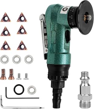 Aluminium Alloy Pneumatic Chamfering Tool Handheld, Pneumatic Deburring Tool,Mini Air Chamfering Trimming Machine for Metal Wood Beveling Green Air Beveler Grinder & C Angle Blades