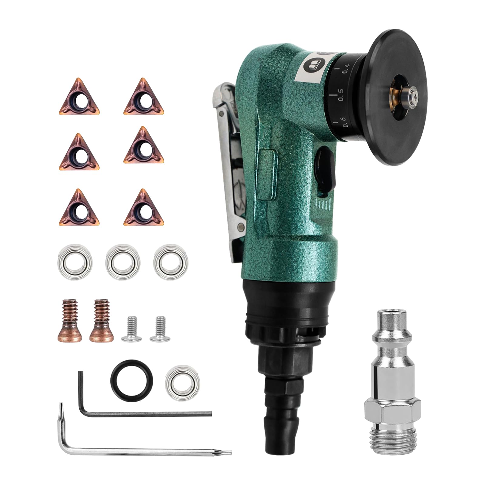 Aluminium Alloy Pneumatic Chamfering Tool Handheld, Pneumatic Deburring Tool,Mini Air Chamfering Trimming Machine for Metal Wood Beveling (Green Air Beveler Grinder & C Angle Blades)