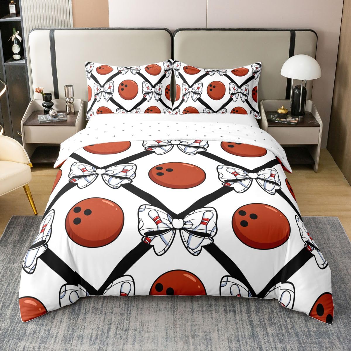 Homewish Kręgle Pościel Pojedyncza Estetyczna Kokarda Coton Zestaw Poszwa Na Kołdrę Tenpins Ball Poszwa Na Kołdrę Diament Wzór Krata Geometryczna Krata Zestawy Łóżek