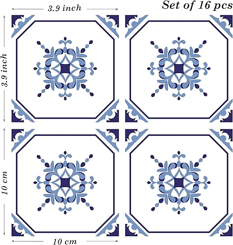 Miniatura 2 de Poromoro Azulejos portugués españoles adhesivos de mosaico para cocina y baño, juego de 16 unidades (3.9, 70)