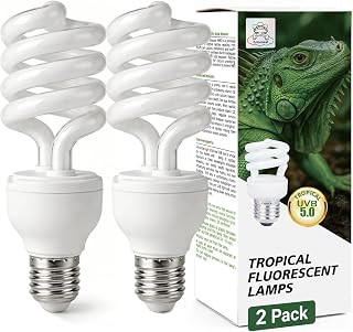 Reptile UVB Bulbs, 26W 5.0 UVA UVB Light Lamp for Terrarium, 2 Pack | Fits Tropical Reptiles: Chameleon, Crested Gecko, Emerald Tree Skink, Red-Eared Slider