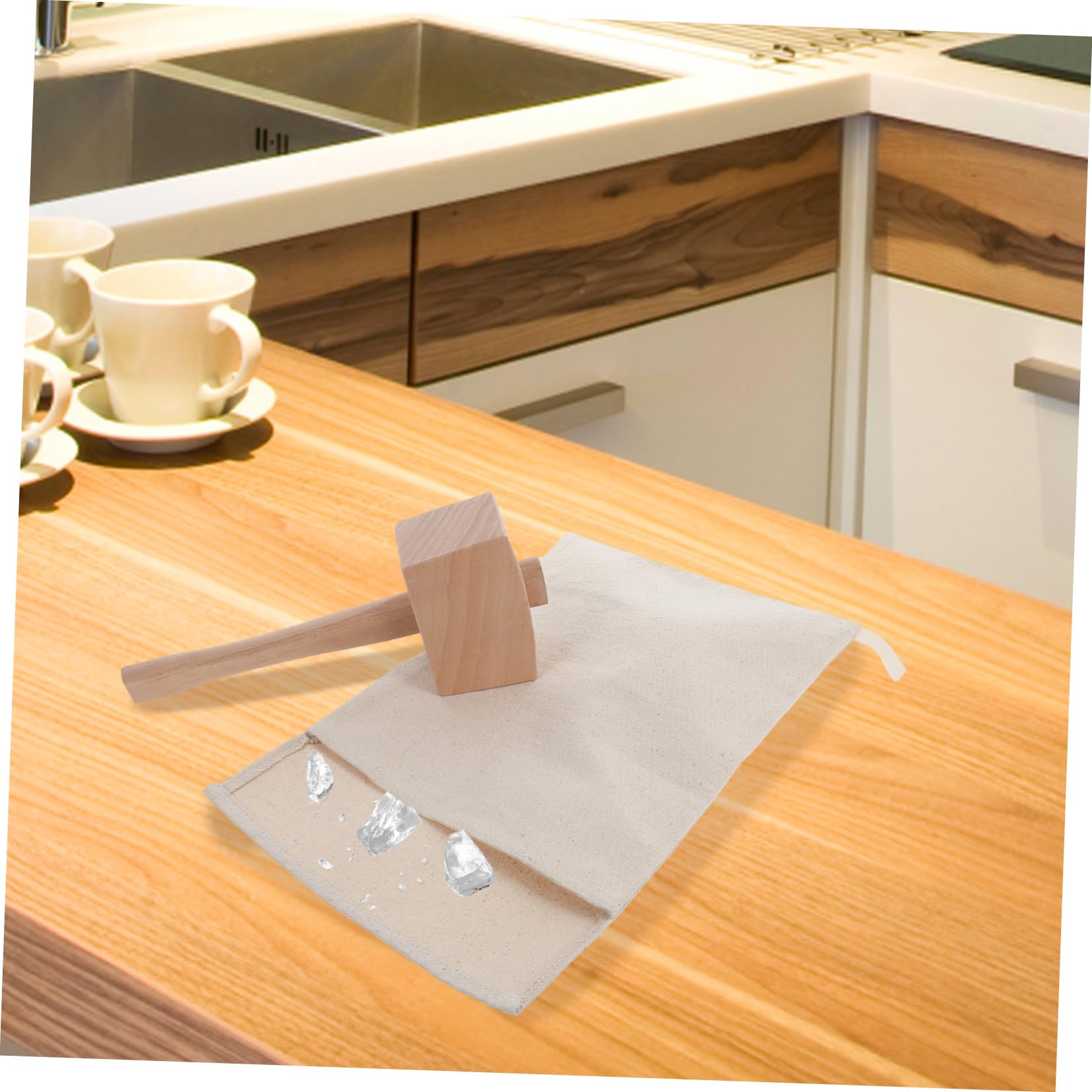 UKCOCO 2piezas Lona Reutilizables para Triturar Hielo y Mazo de Madera para Herramientas de Bar Bolsa de Hielo para Cócteles Uso Bares y Restaurantes
