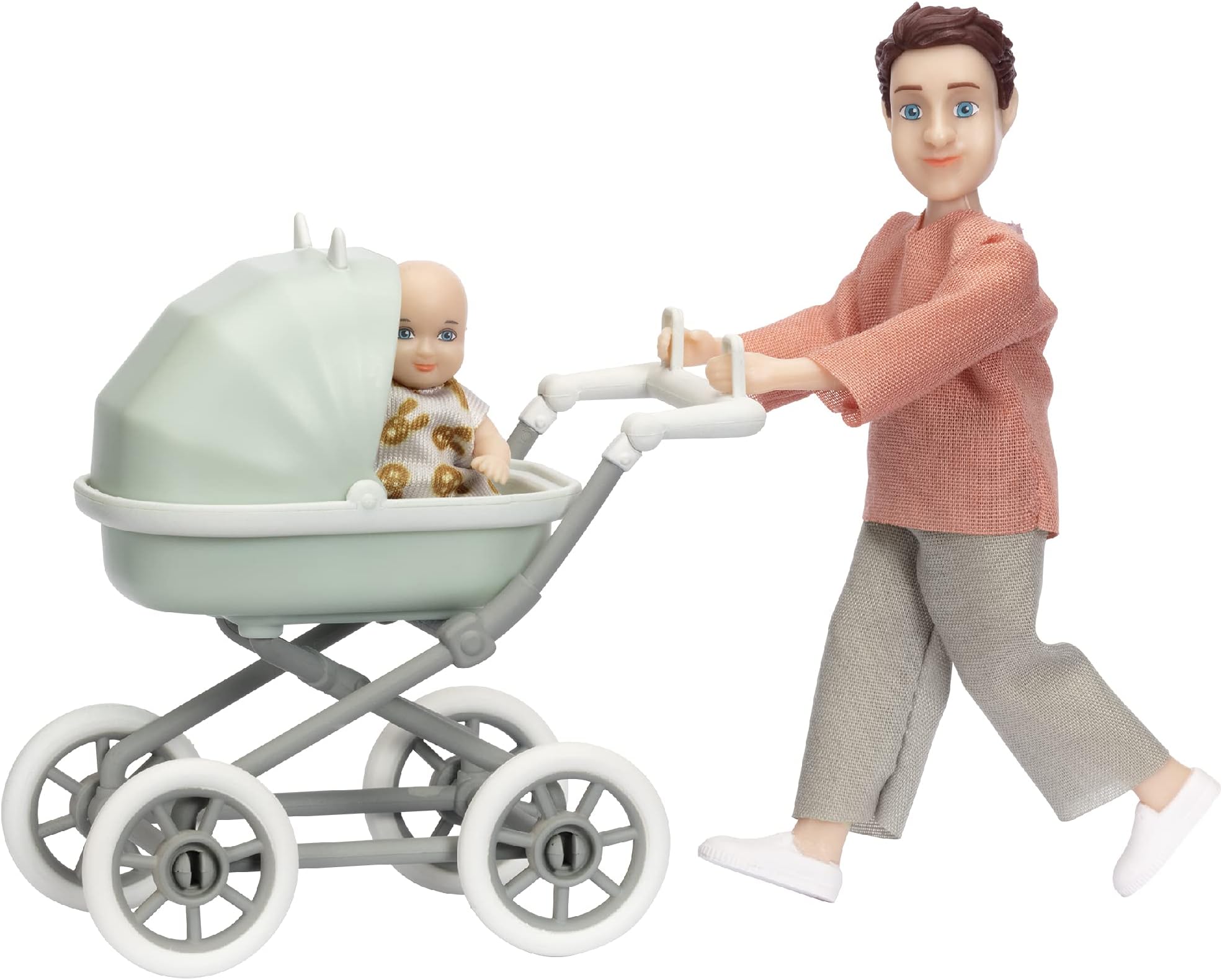 Dolls for Girls | Mini Dolls Pram | Doll House People Adult + Baby + Toy Baby Doll Pram for Dollhouse | Dolls House Accessories Furniture – Pushchair – Age 3+ 1:18